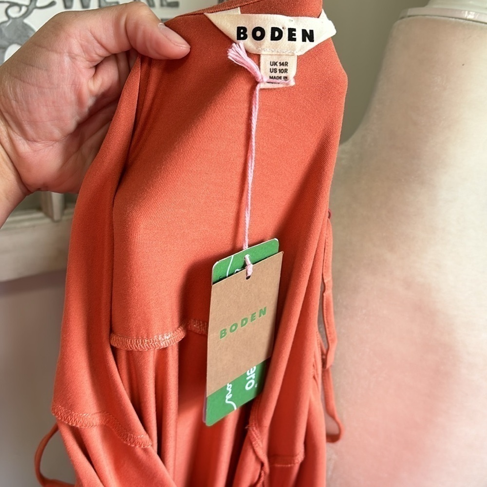Boden Gathered Jersey Midi Dress Persimmon NWT - Picture 12 of 16